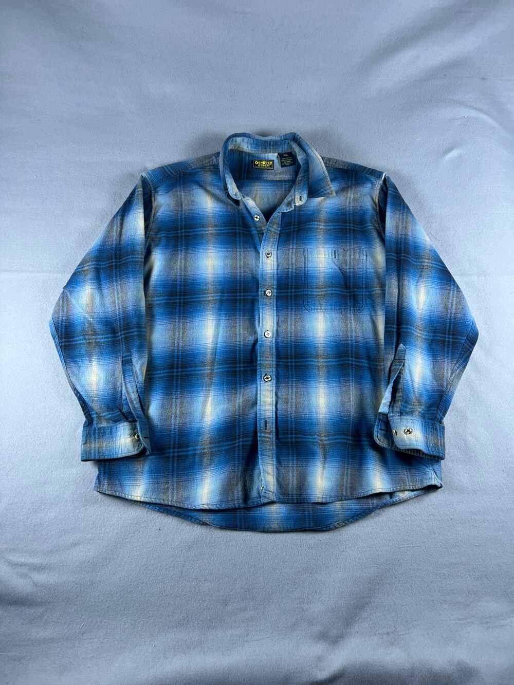 Vintage 90s OshKosh B'gosh Flannel Shirt Mens XXL Shadow Plaid Long Sleeve